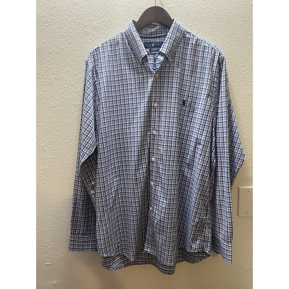 Ralph Lauren Men's blue checkered Performance long sleeve shirt XL